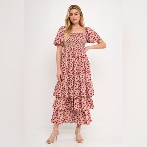 English Factory Floral Tiered Square Neck Dress